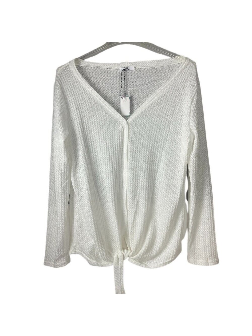 Amelia James Womens Long Sleeve White Tie Front Waffle Knit Top 3XL Cotton Blend